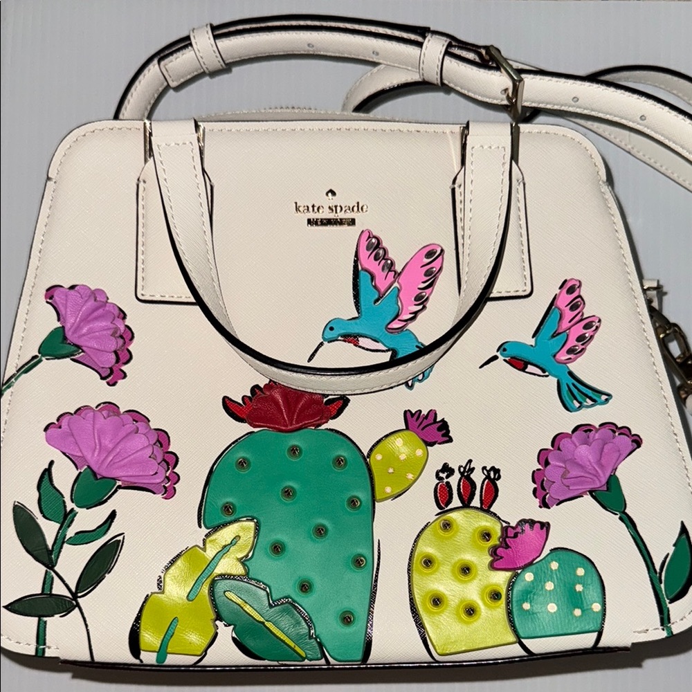 Kate Spade Pink and White Satchel with Artistic Design
